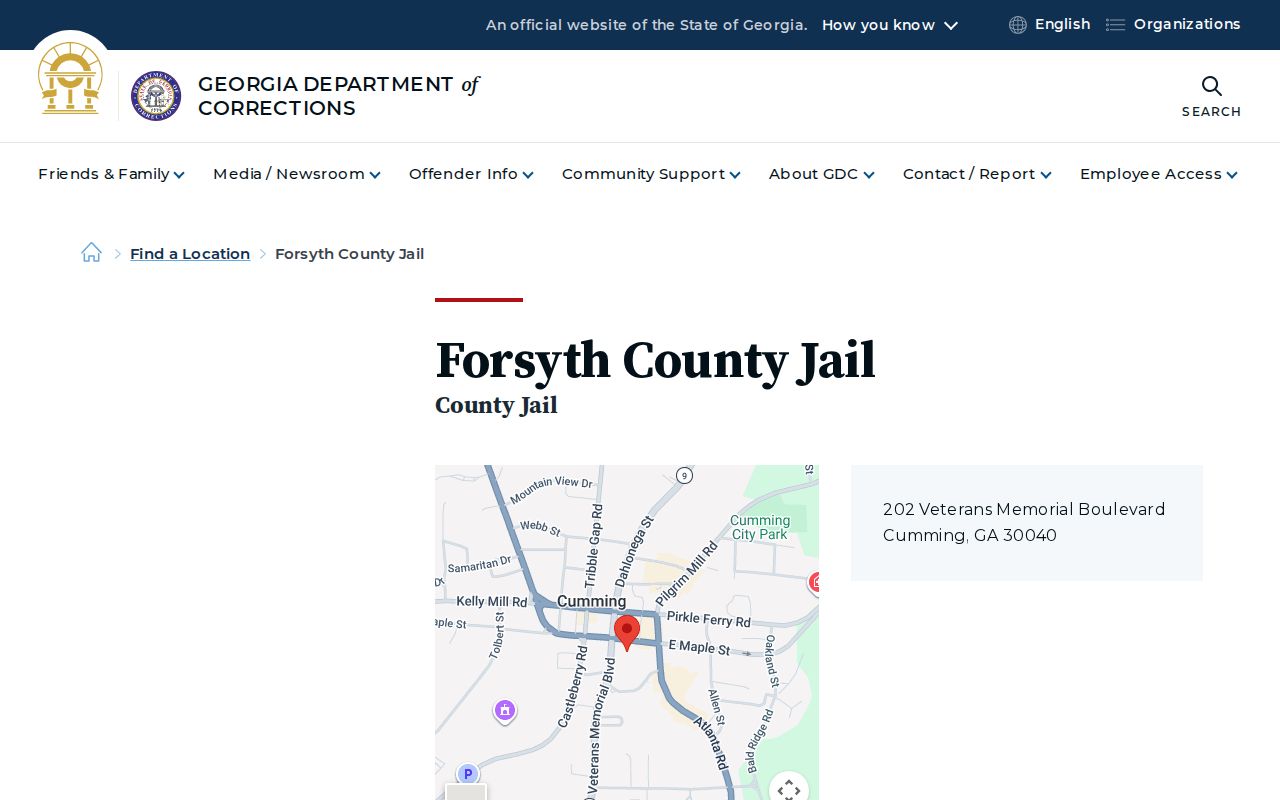 Georgia Department of Corrections listing for Forsyth County Jail
