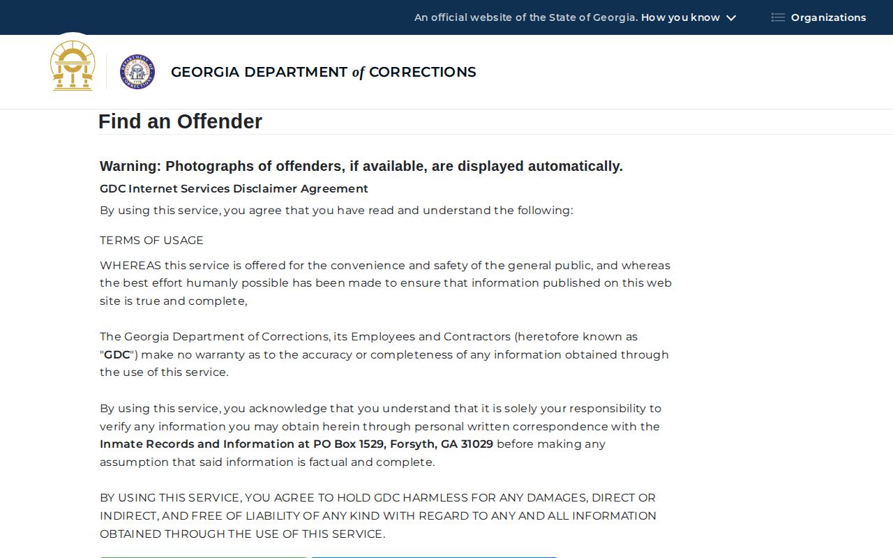 Georgia Department of Corrections offender query for Forsyth County release research