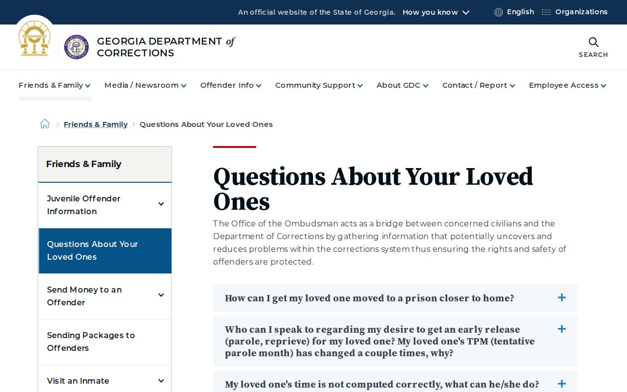 Georgia Department of Corrections information about locating an offender
