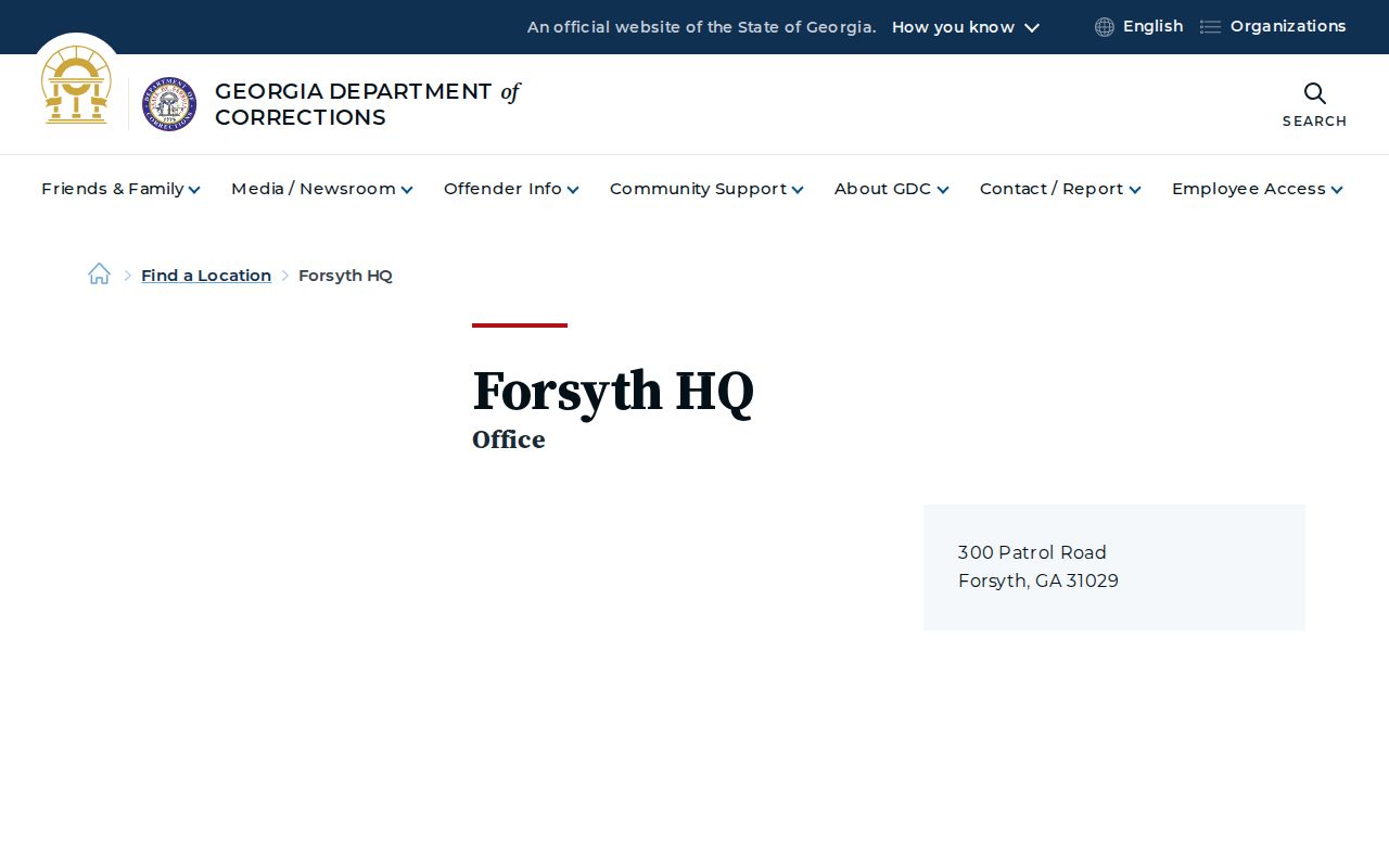 Georgia Department of Corrections headquarters listing in Forsyth Georgia